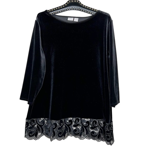 Chico's Black Velvet Top with Lace Trim Size 3 (US 16/18) - Picture 14 of 15